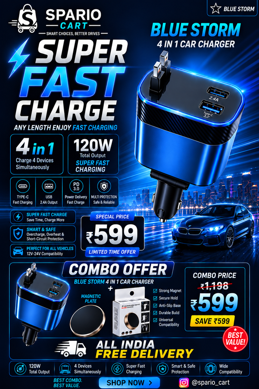 4 IN 1 CAR CHARGER + MAGNETIC MOBILE HOLDER COMBO