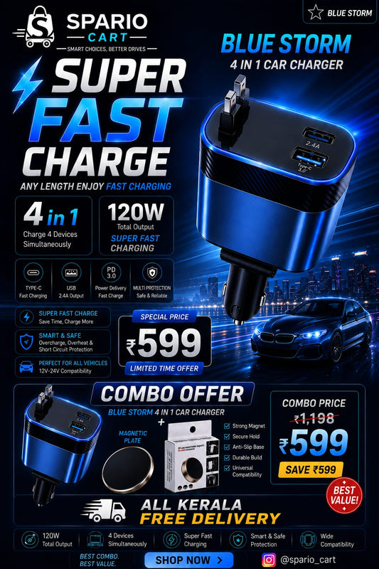 4 IN 1 CAR CHARGER + MAGNETIC MOBILE HOLDER COMBO